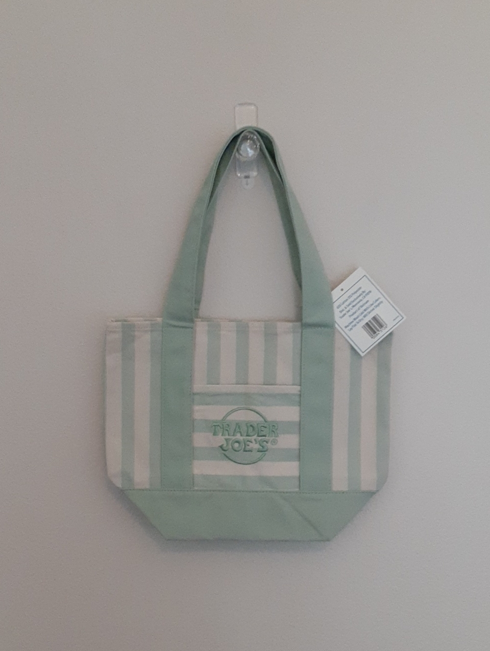 Trader Joe's Mint Green Striped Canvas Tote
